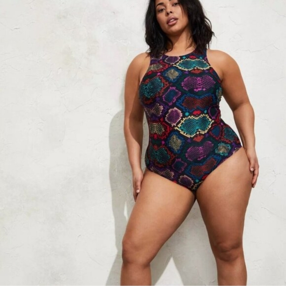 Torrid Snakeskin High Neck One Piece Swimsuit, Size 3